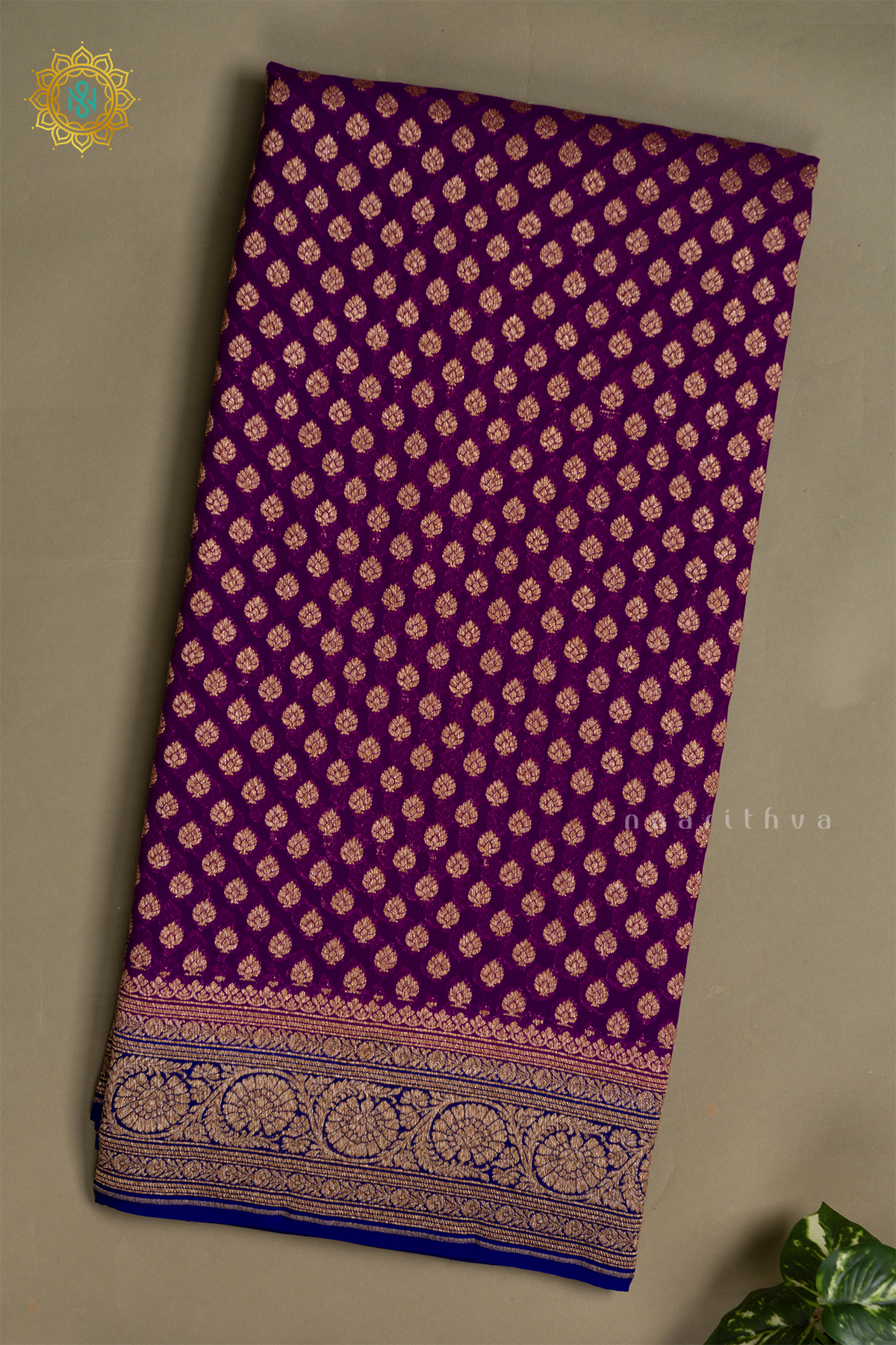 PURPLE WITH ROYAL BLUE - PURE BANARASI KHADDI GEORGETTE