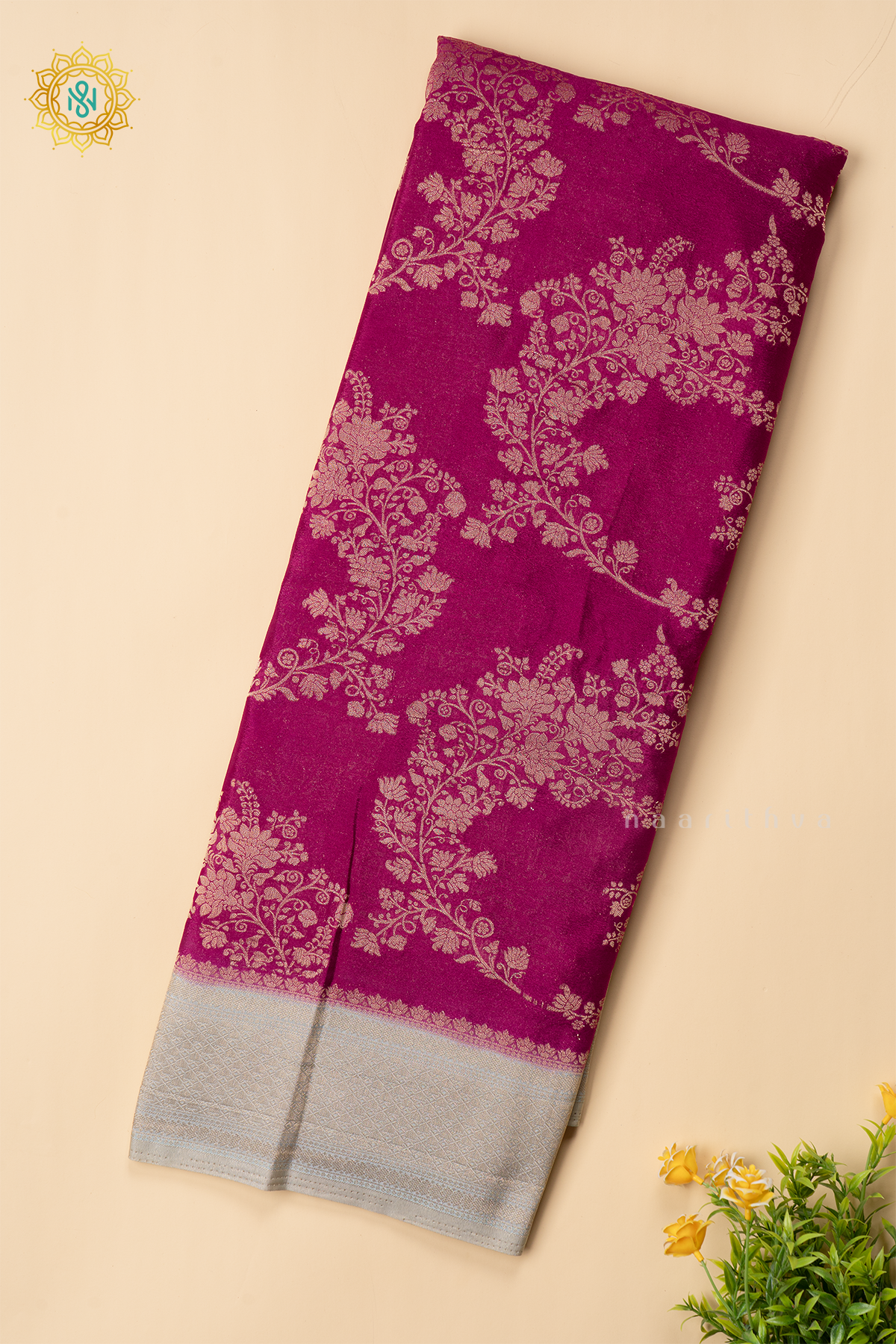 MAGENTA WITH AQUA BLUE - SEMI CREPE GEORGETTE
