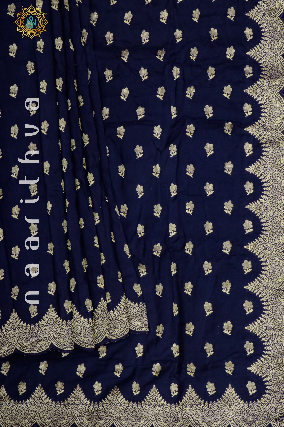 NAVY BLUE WITH GREEN - DOLA SILK