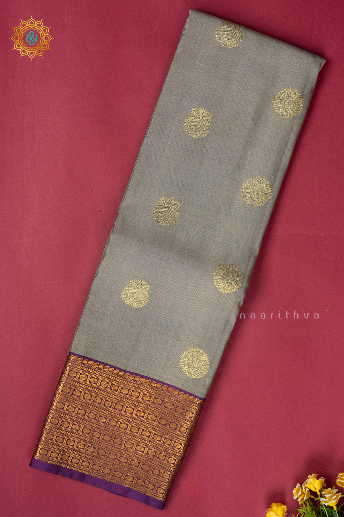 GREY WITH MAGENTA - KANJIVARAM PURE MIX