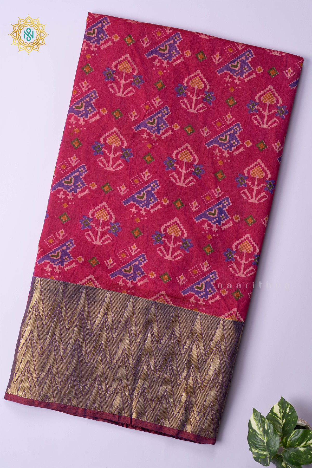 PINK WITH PURPLE - SEMI SILK WITH PATOLA PRINTS