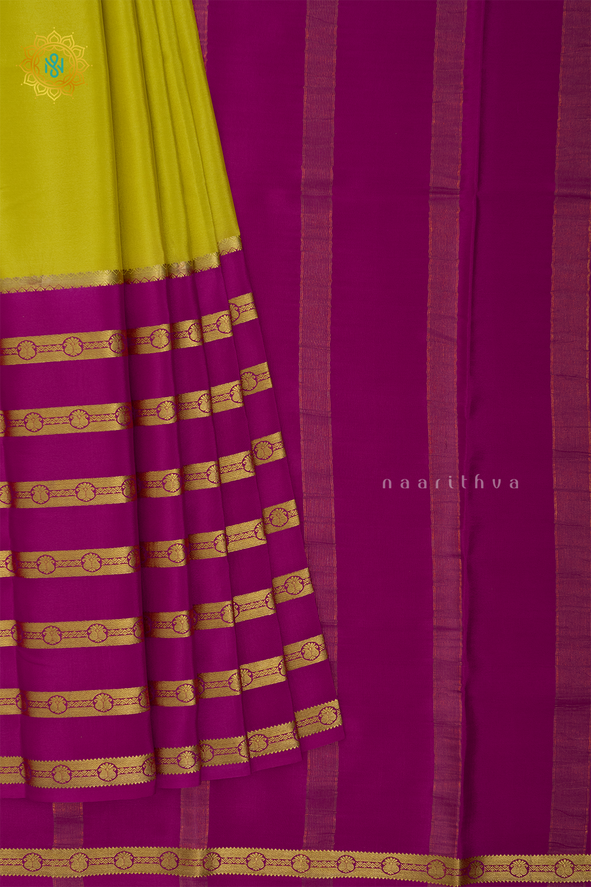 PARROT GREEN WITH PINK - PURE MYSORE CREPE SILK