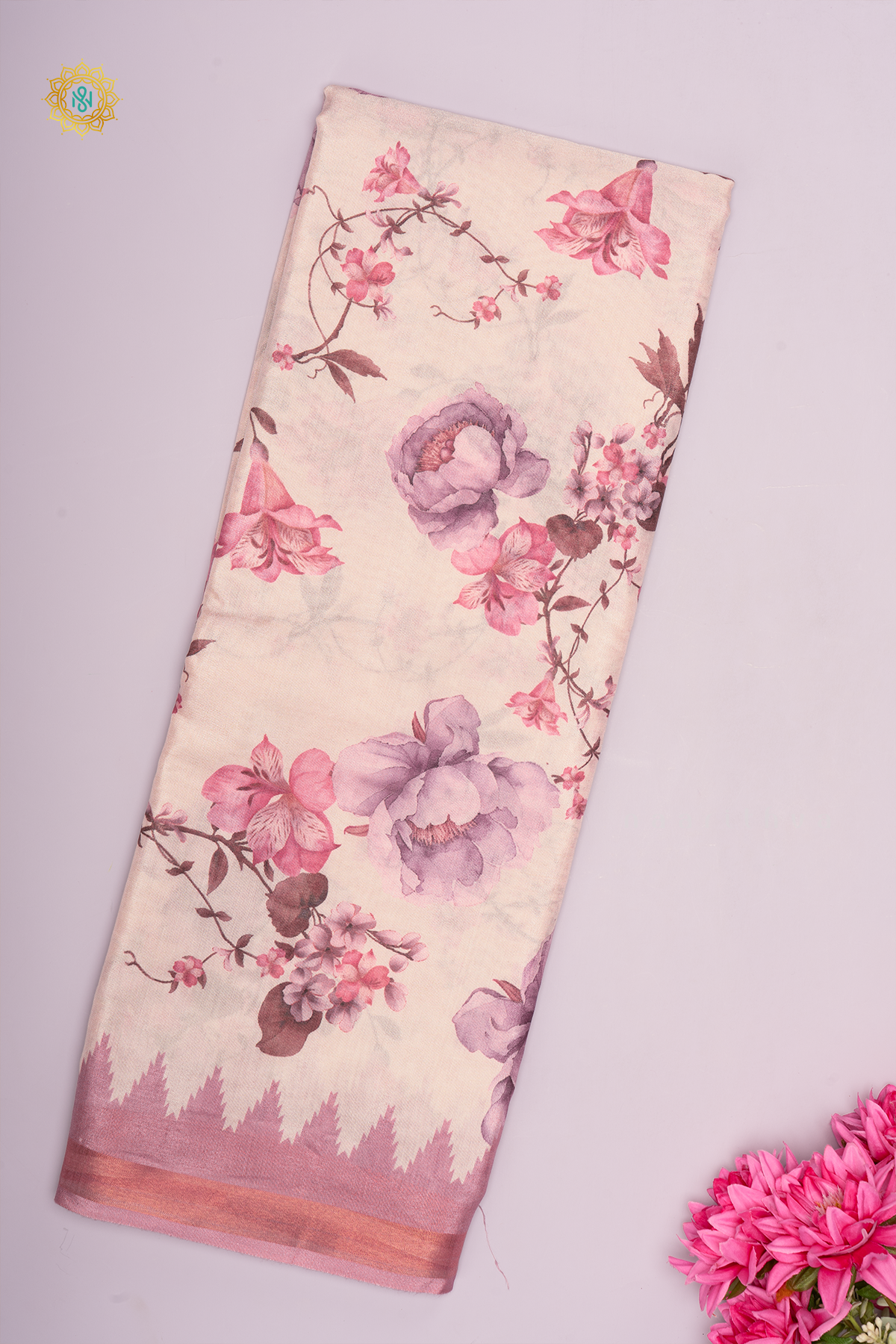 OFF WHITE WITH LIGHT PINK - SOFT TUSSAR