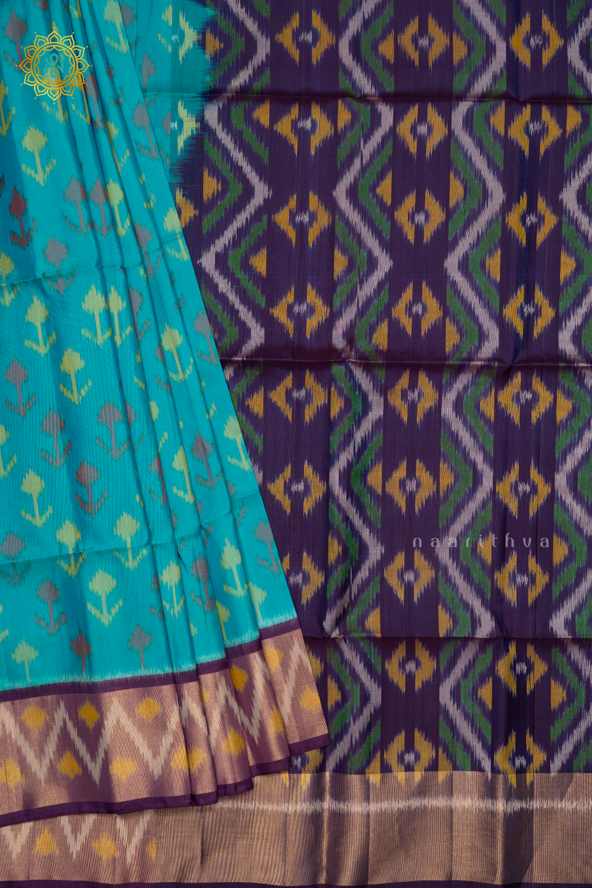SKY BLUE WITH PURPLE - PURE KANJIVARAM IKAT SOFT SILK