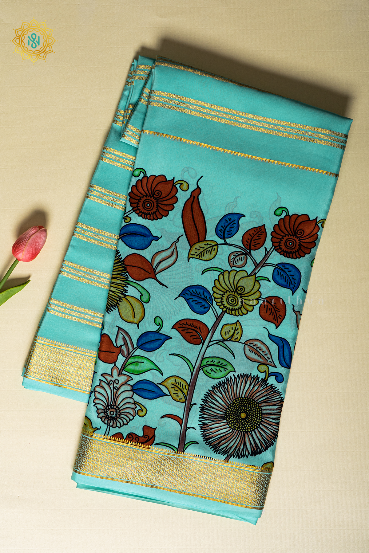 AQUA GREEN - PURE MYSORE CREPE SILK