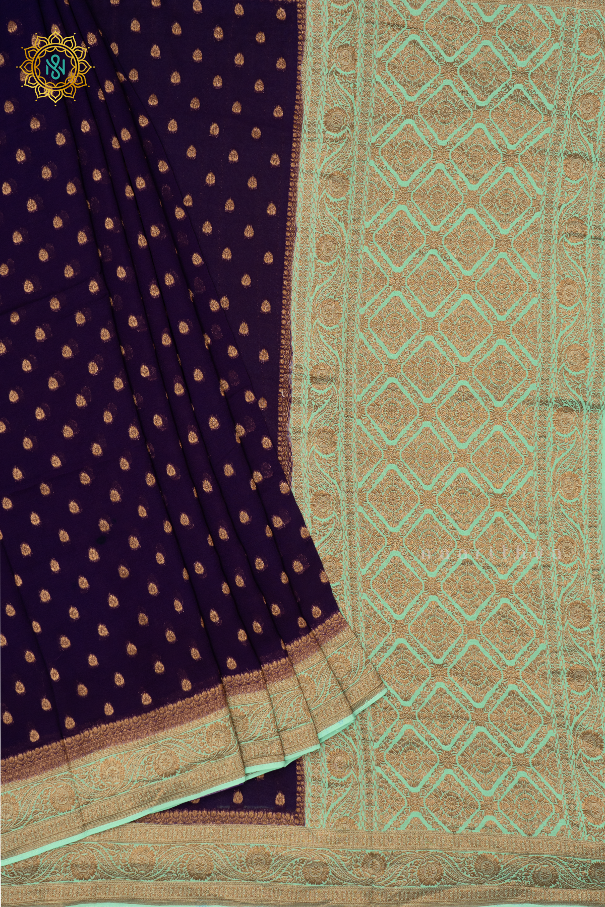 PURPLE WITH AQUA GREEN - SEMI GEORGETTE