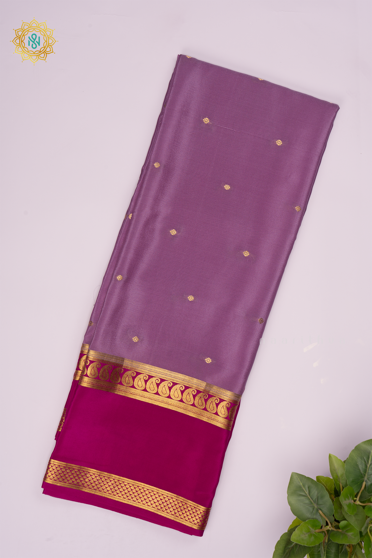 LAVENDER WITH RANI PINK - PURE MYSORE CREPE SILK