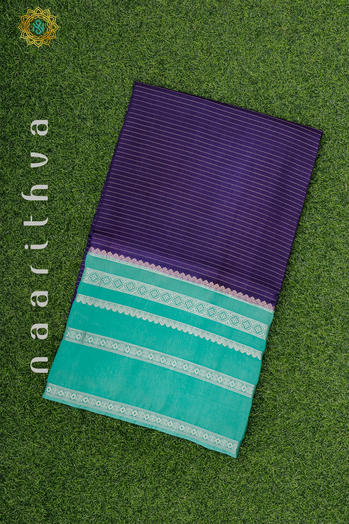 NAVY BLUE WITH AQUA GREEN - DOLA SILK