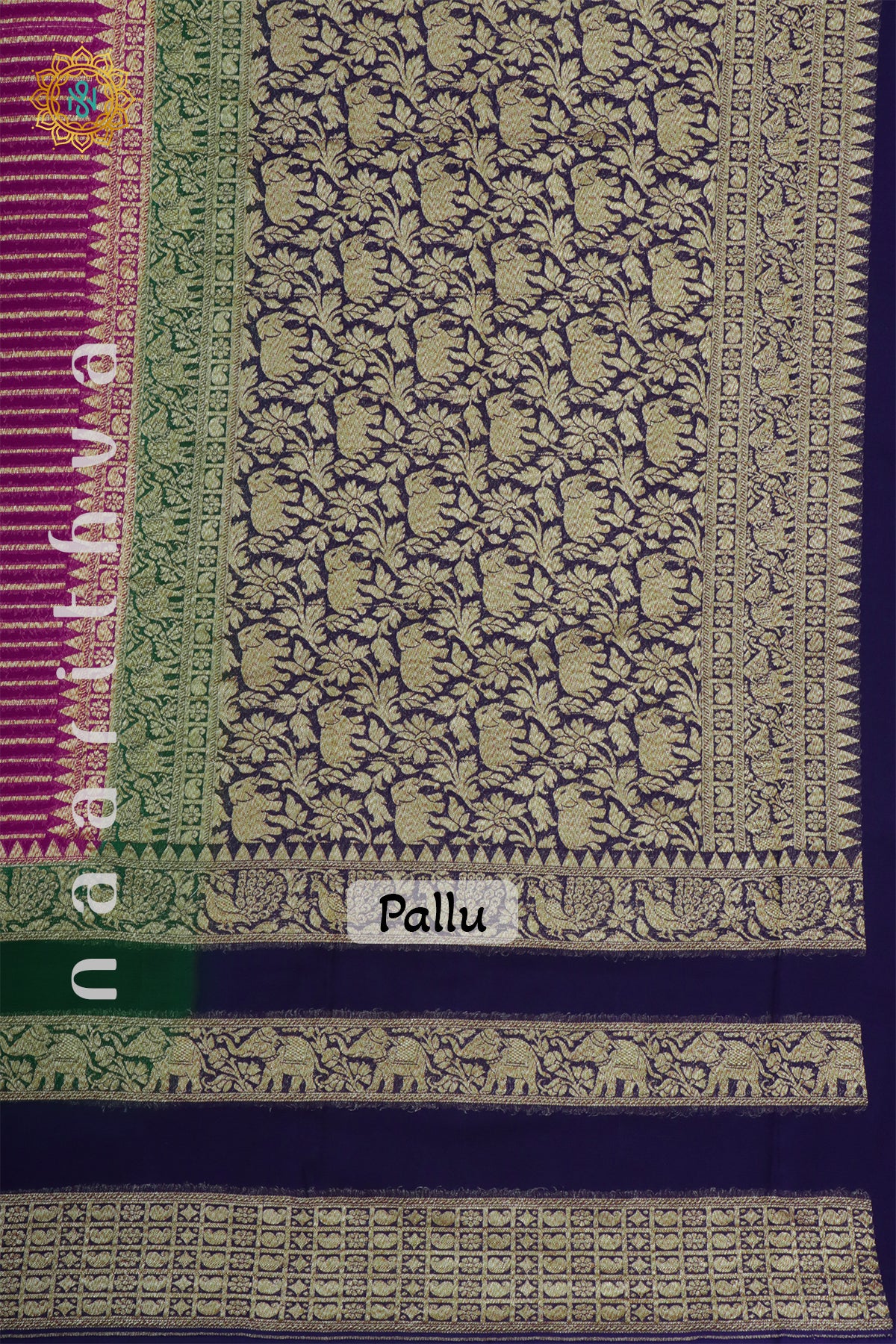 PINK WITH GREEN & NAVY BLUE - PURE BANARASI KHADDI GEORGETTE