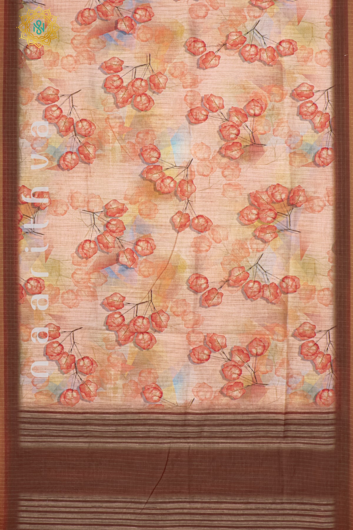 PEACH WITH BROWN - LINEN COTTON