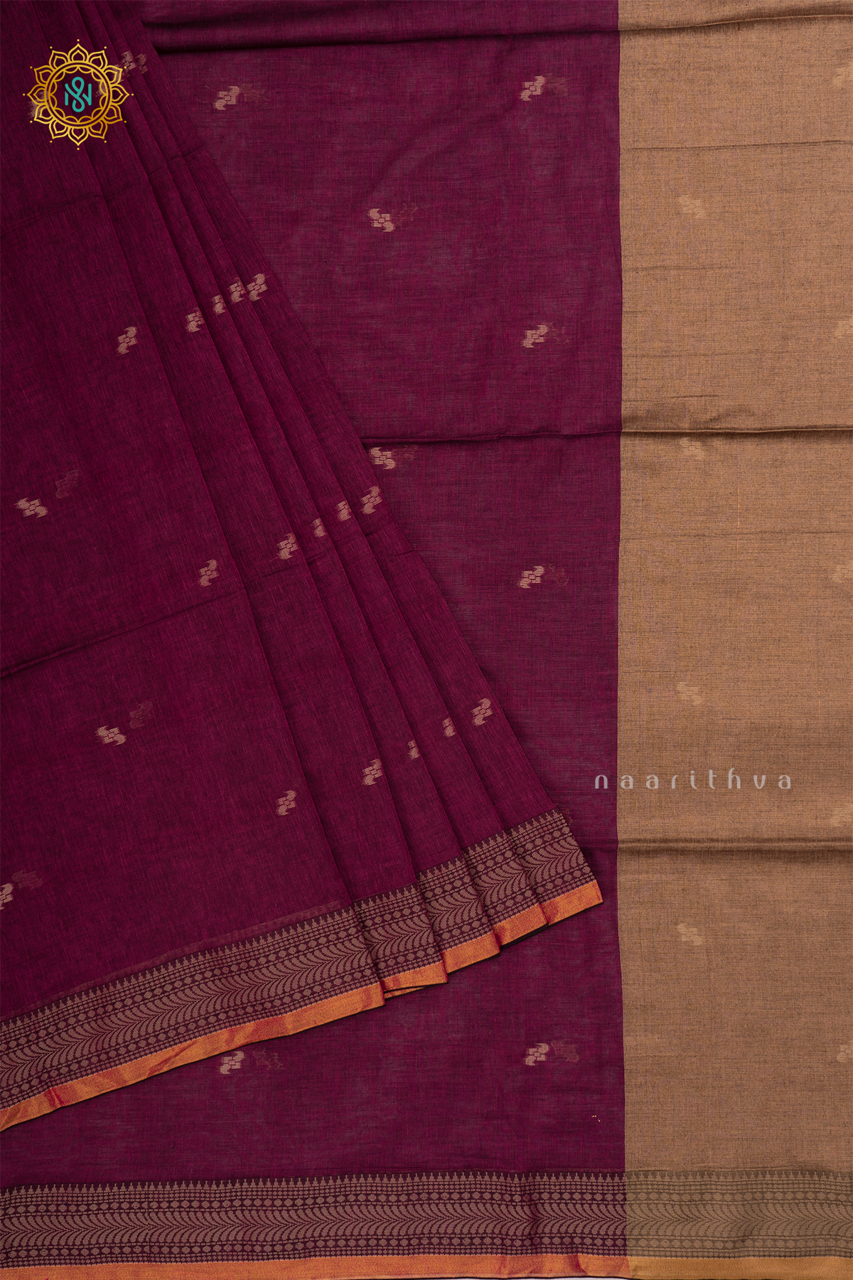 Magenta Mul Cotton Saree Thread Woven Buttas On The Body With Thread and Zari Woven Border