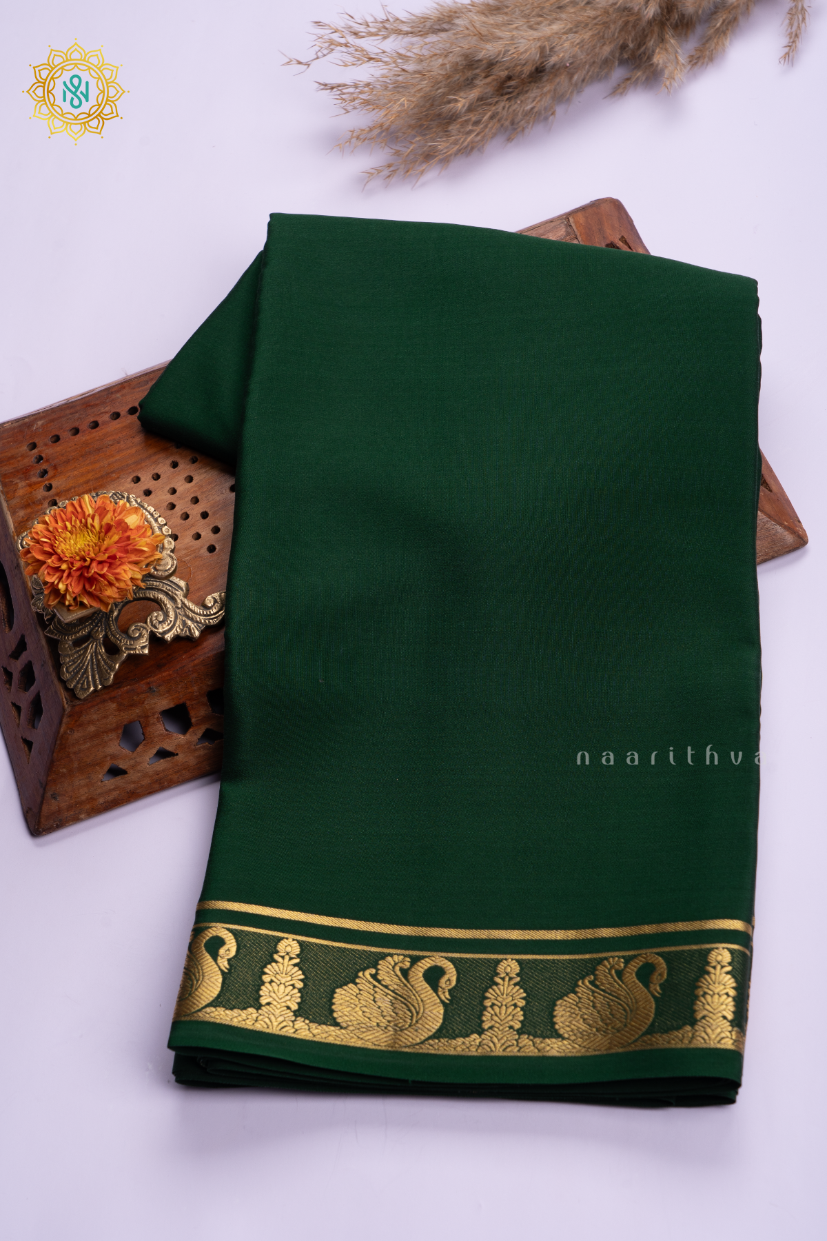 BOTTLE GREEN - PURE MYSORE CREPE SILK