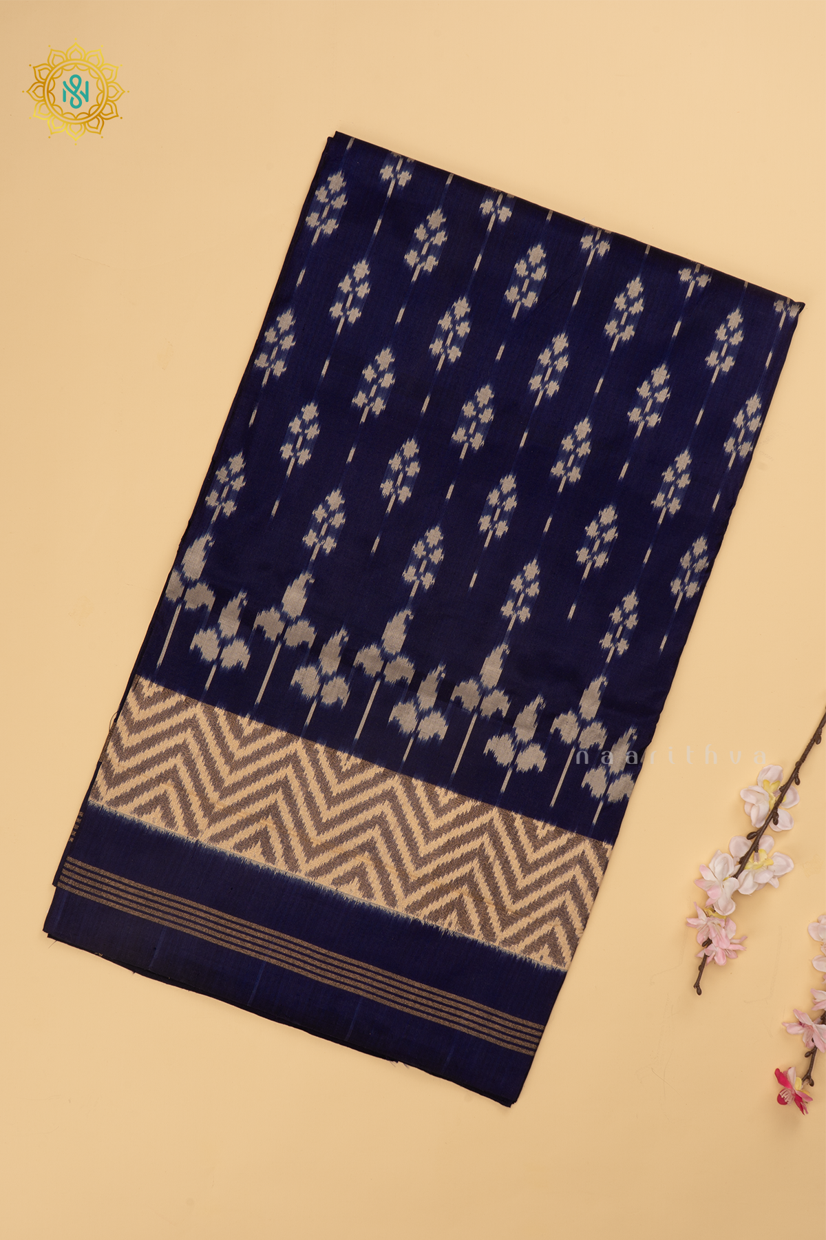Blue Ikkat Pure Silk Saree with Patola Printed Body and Zari Border