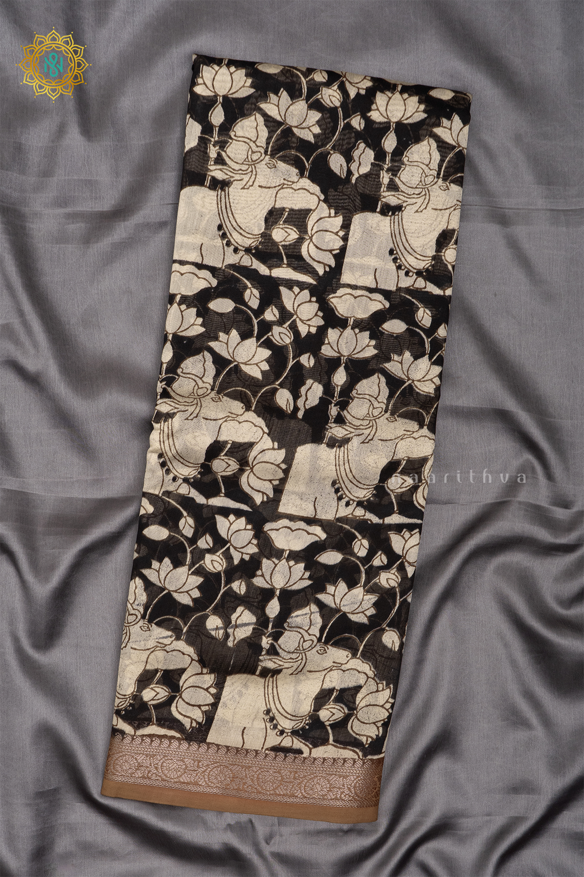 BLACK WITH MUSTARD - CHANDERI SILK COTTON