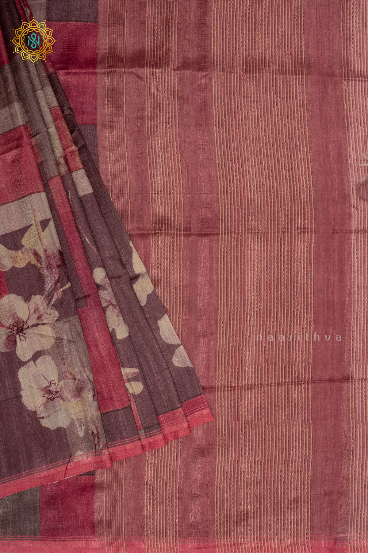 PEACH - SEMI GICHA TUSSAR ALLOVER PRINTED BODY WITH PALLU AND BLOUSE