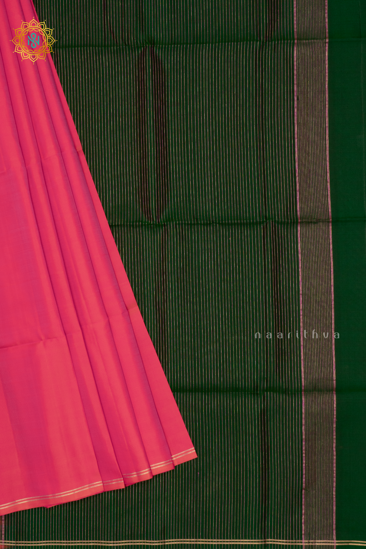 PINK WITH BOTTLE GREEN - PURE KANJIAVARAM SOFT SILK