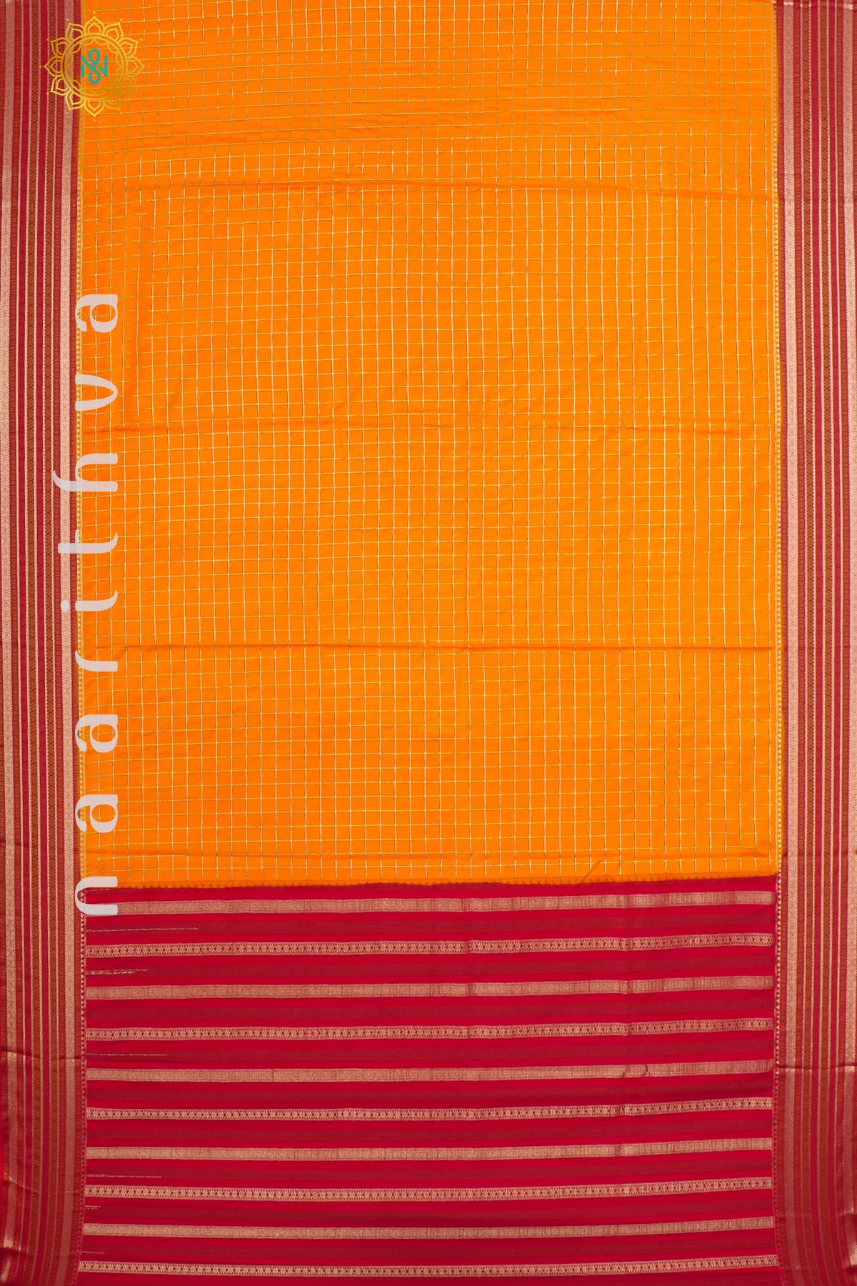 ORANGE WITH RED - SEMI MYSORE CREPE SILK