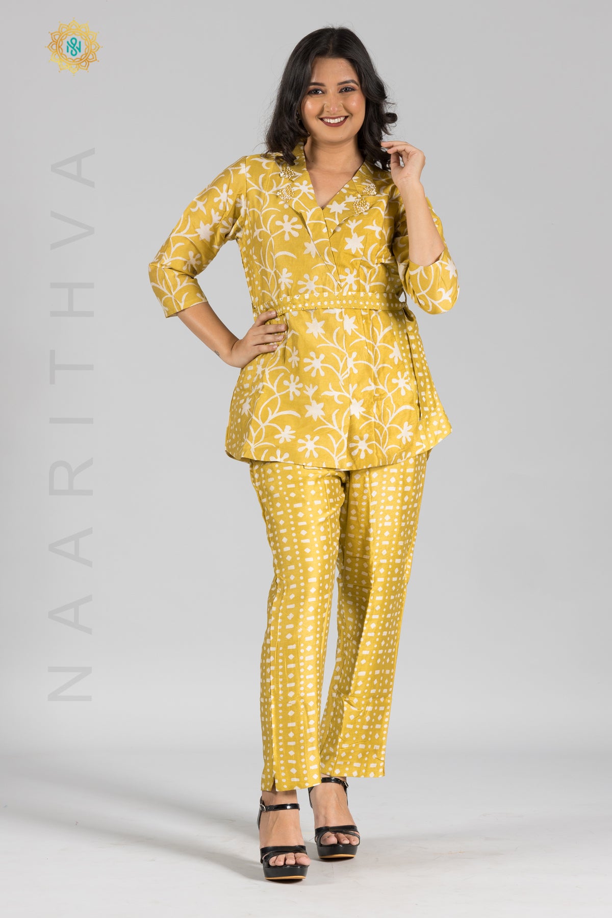 MUSTARD - CO-ORD SET WITH HANDWORK NECKLINE & STRAIGHT CUT PANT