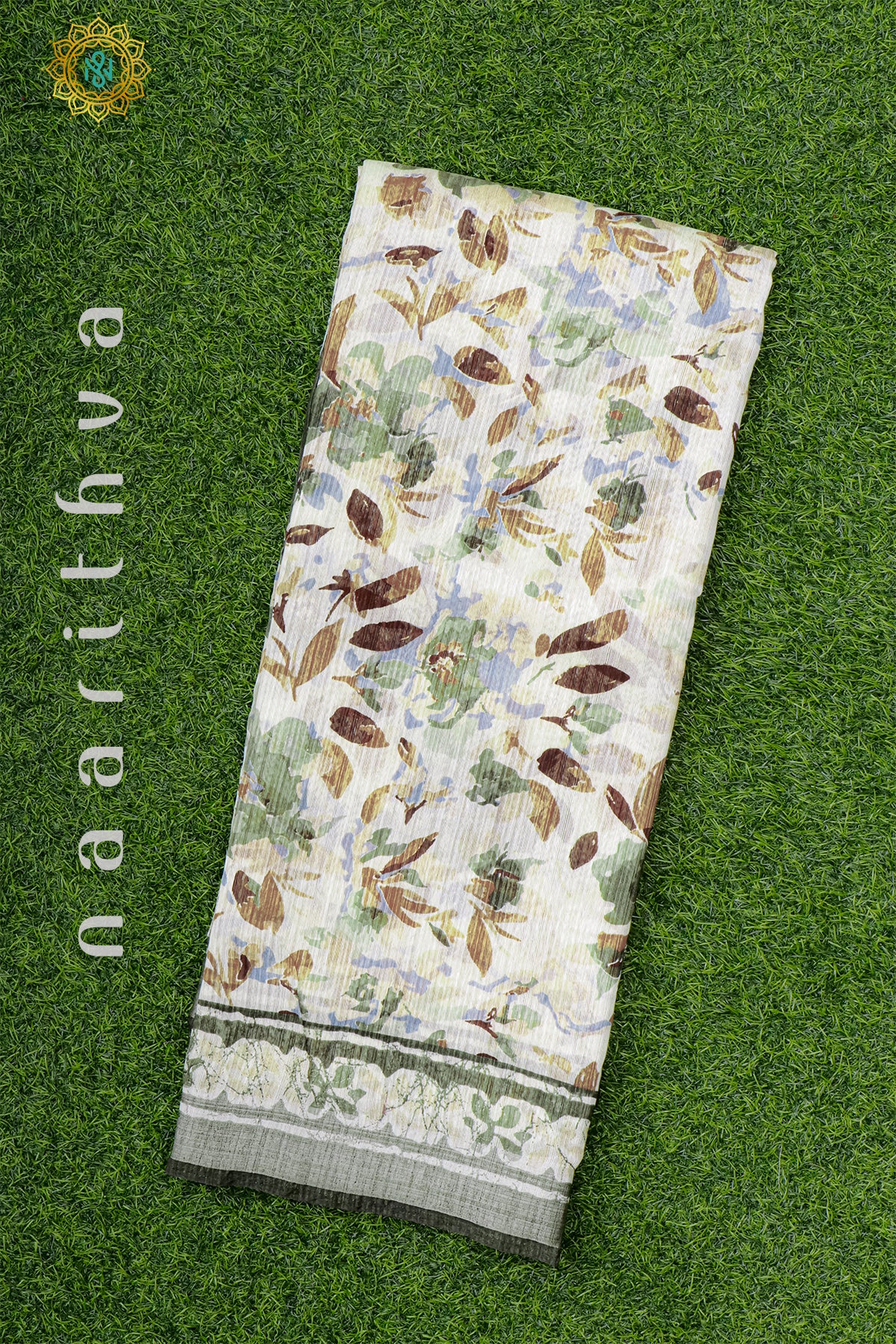 WHITE WITH GREEN - JUTE COTTON