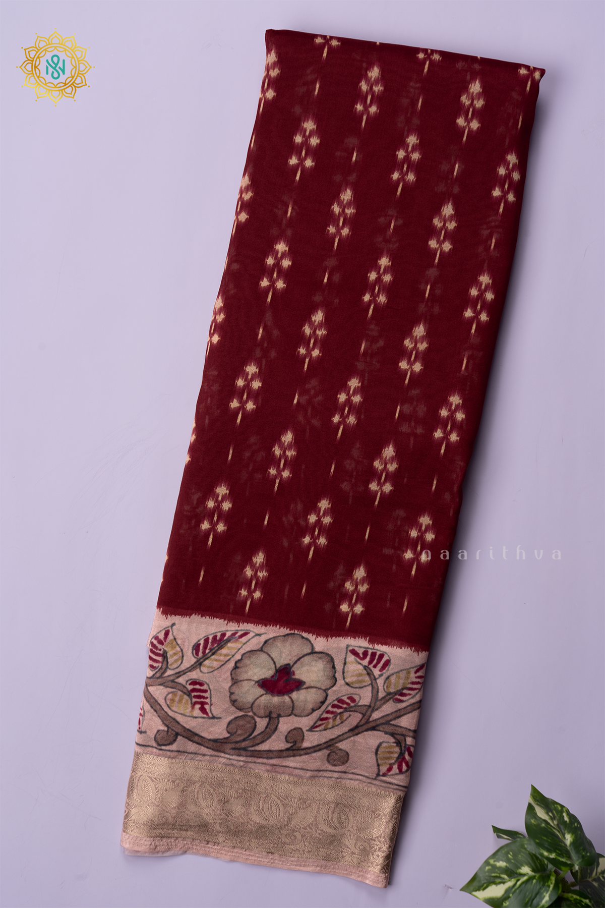 MAROON WITH OFF WHITE - SEMI ORGANZA CREPE