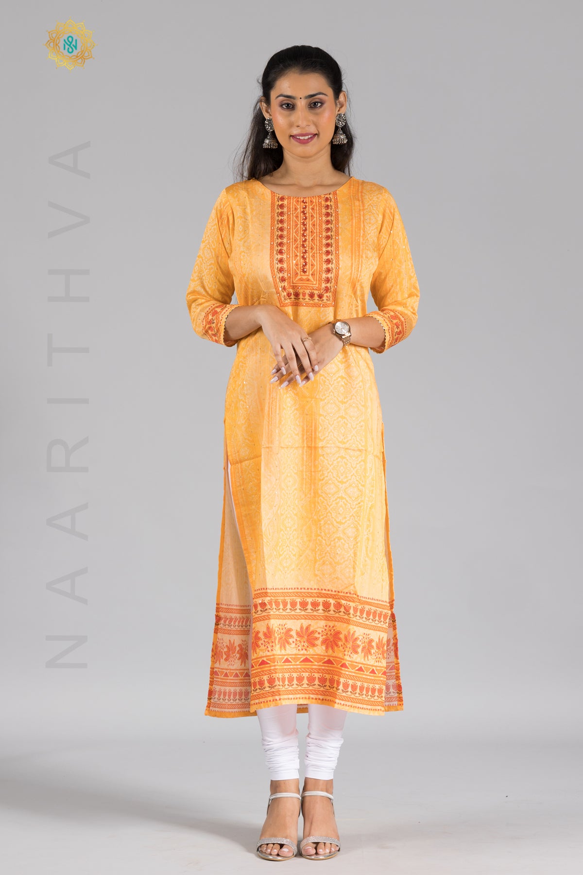 YELLOW - CASUAL KURTI WITH THREAD & SEQUINS WORK