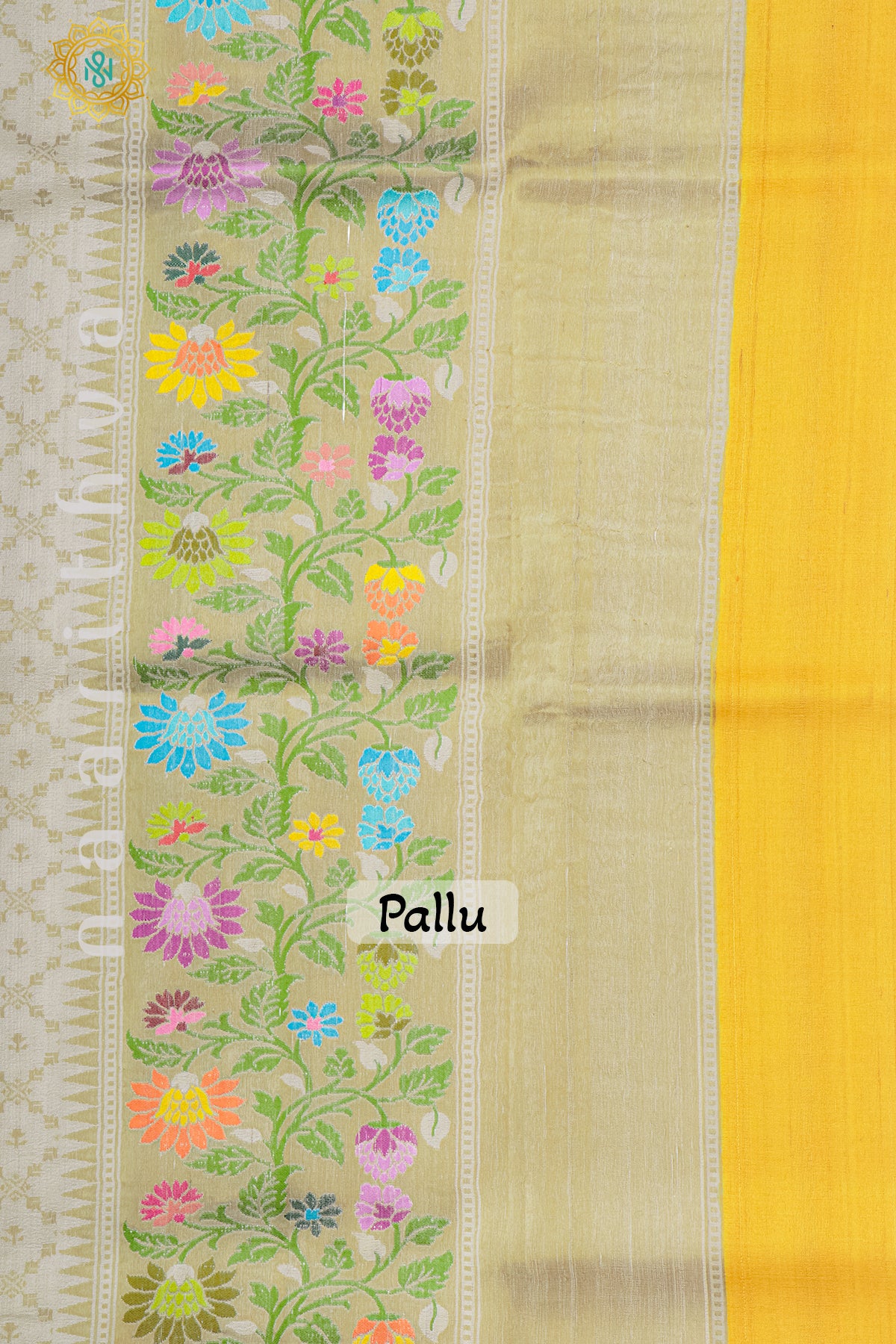 OFF WHITE WITH YELLOW - PURE HAND PAINTED TUSSAR GEORGETTE