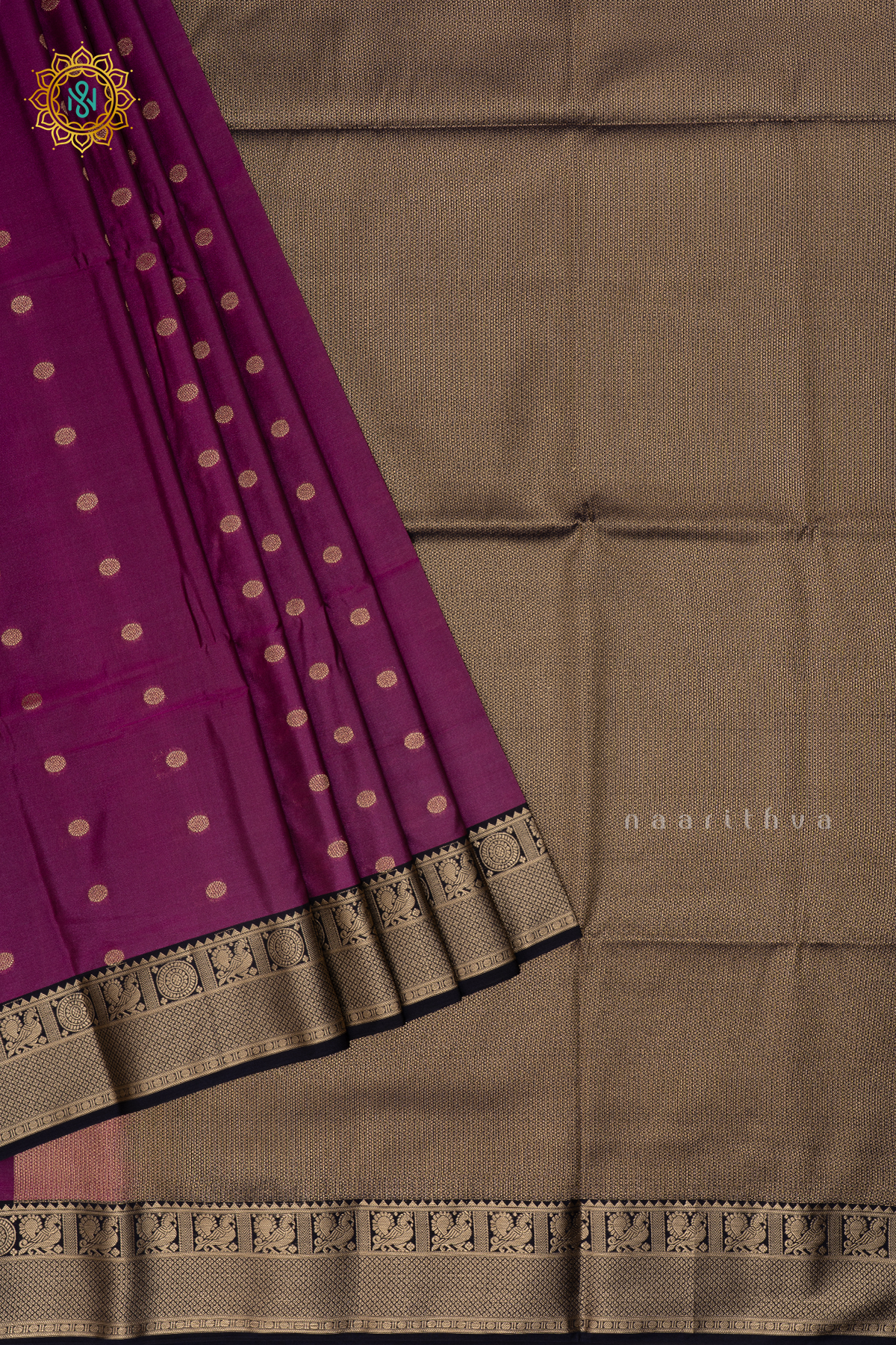 Purple With Navy Blue Semi Soft Silk Saree Allover Zari Buttas And Contrast Zari Border