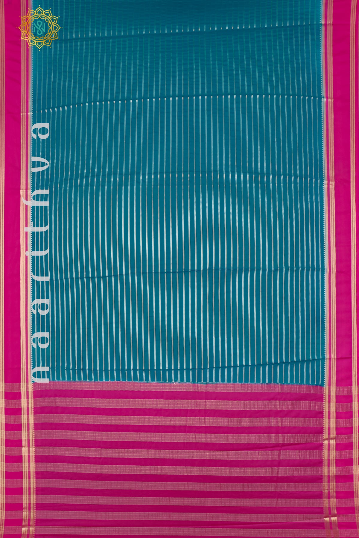 CYAN GREEN WITH PINK - SEMI MYSORE CREPE SILK