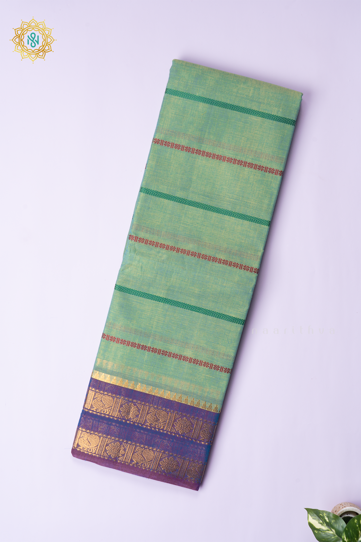 SAGE GREEN WITH BLUE - CHETTINAD COTTON