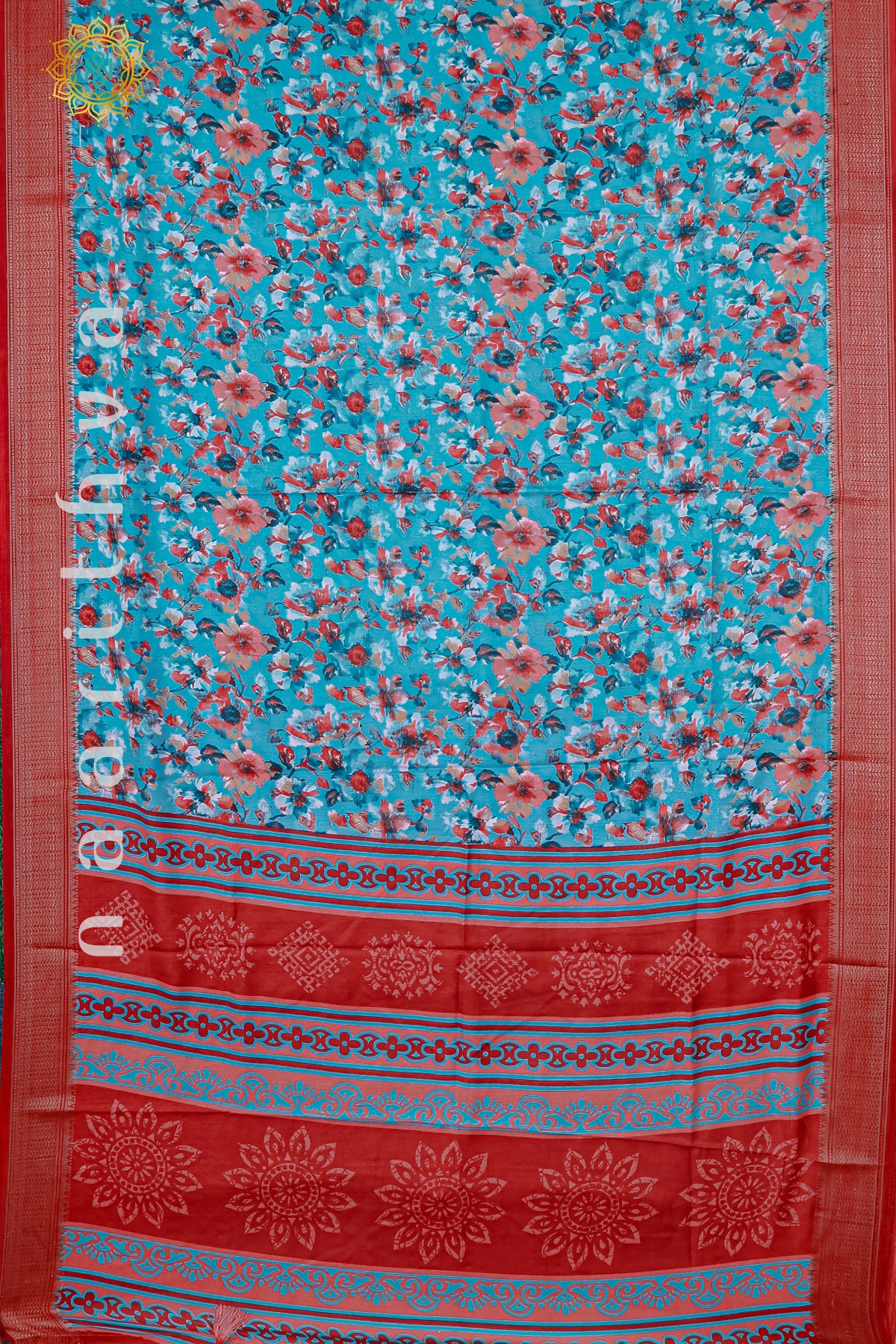 SKY BLUE WITH ORANGE - DOLA SILK