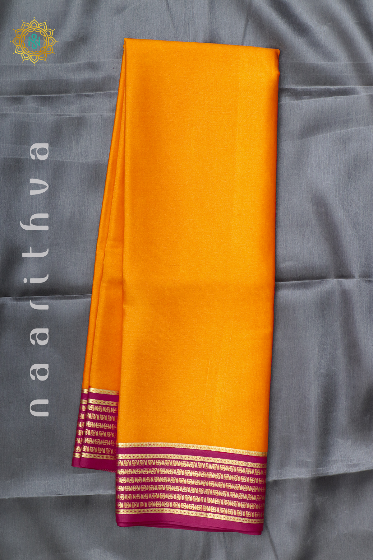 MANGO YELLOW WITH PINK - PURE MYSORE CREPE SILK