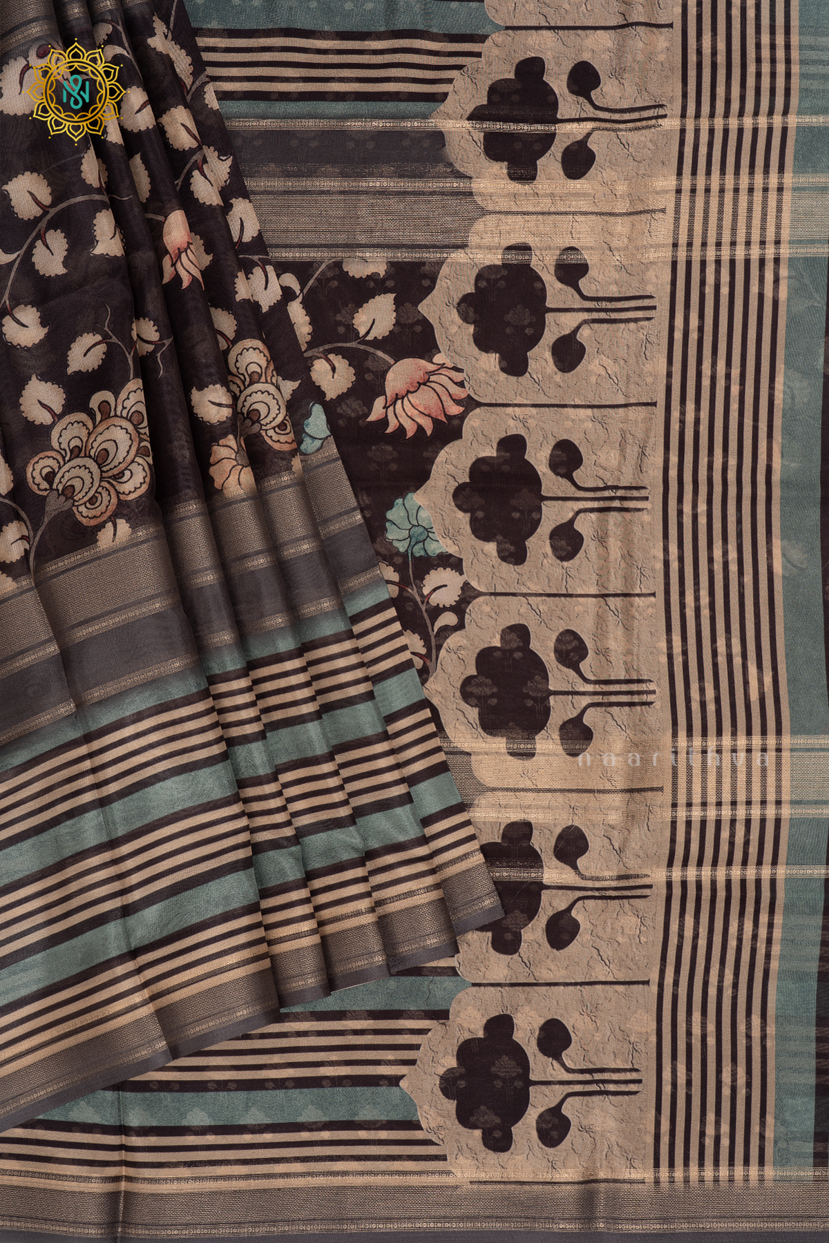 Elephant Grey - Semi Crepe Silk Saree Allover Printed Body with Zari Stripes with Pallu and Blouse