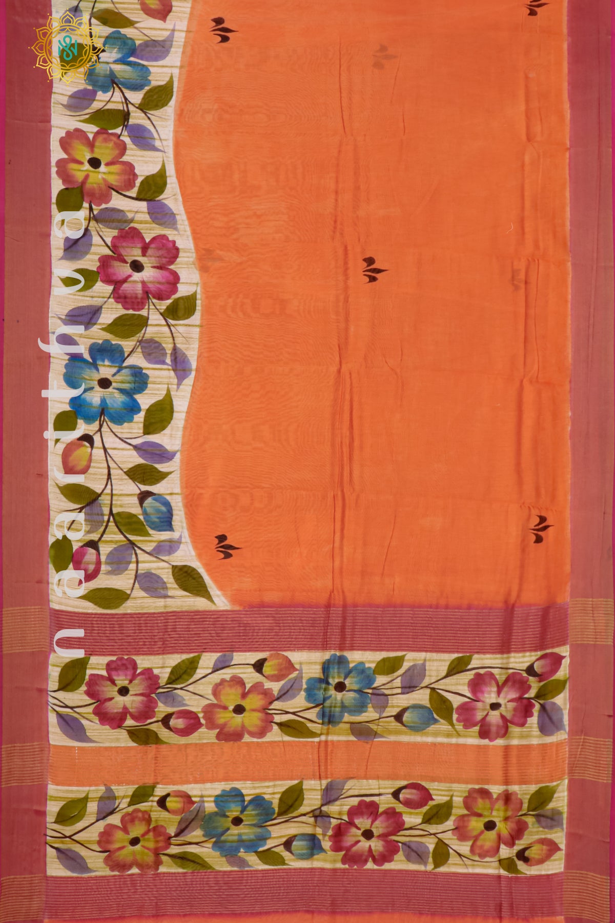 ORANGE WITH PINK - CHANDERI SILK WITH HAND PAINTED