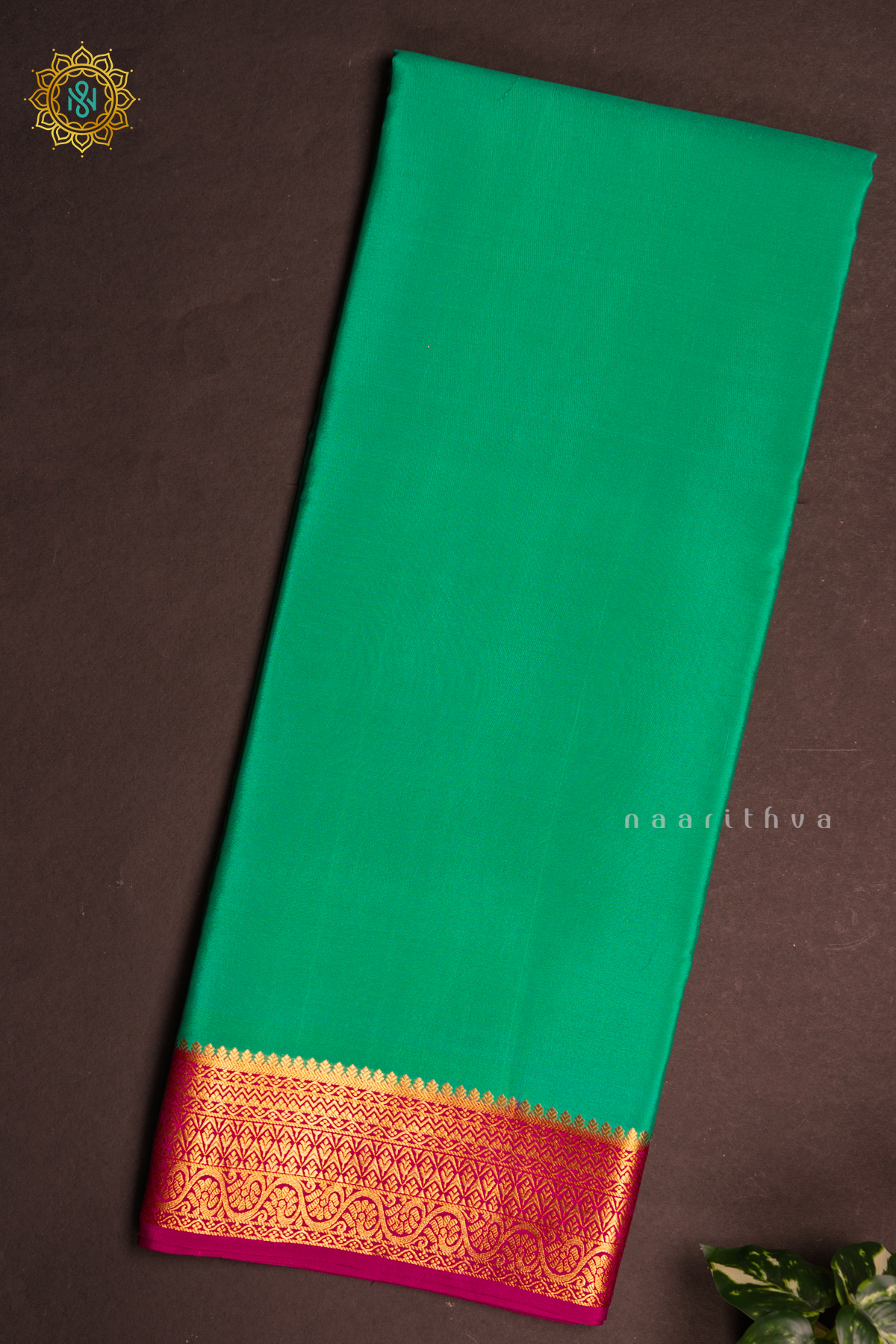 AQUA GREEN WITH PINK - PURE MYSORE CREPE SILK