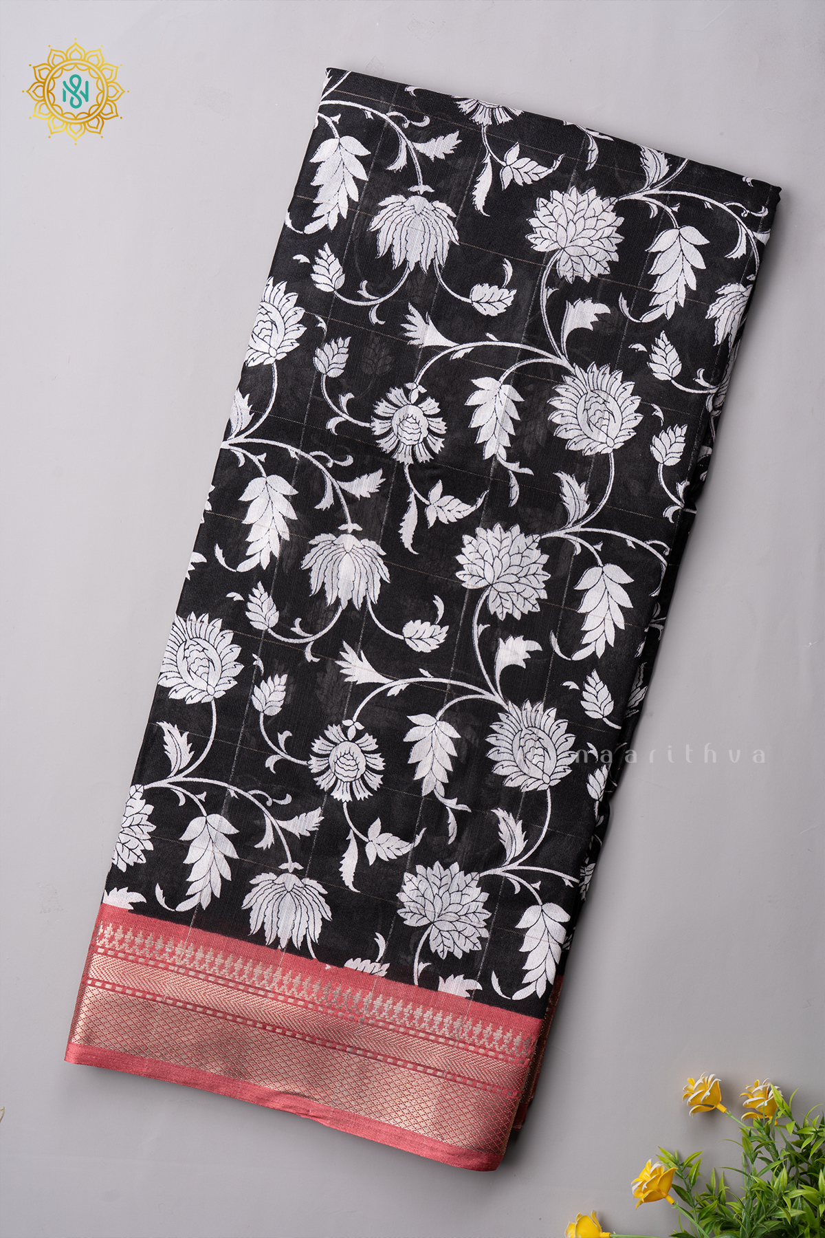 BLACK WITH PEACH - LINEN BY COTTON