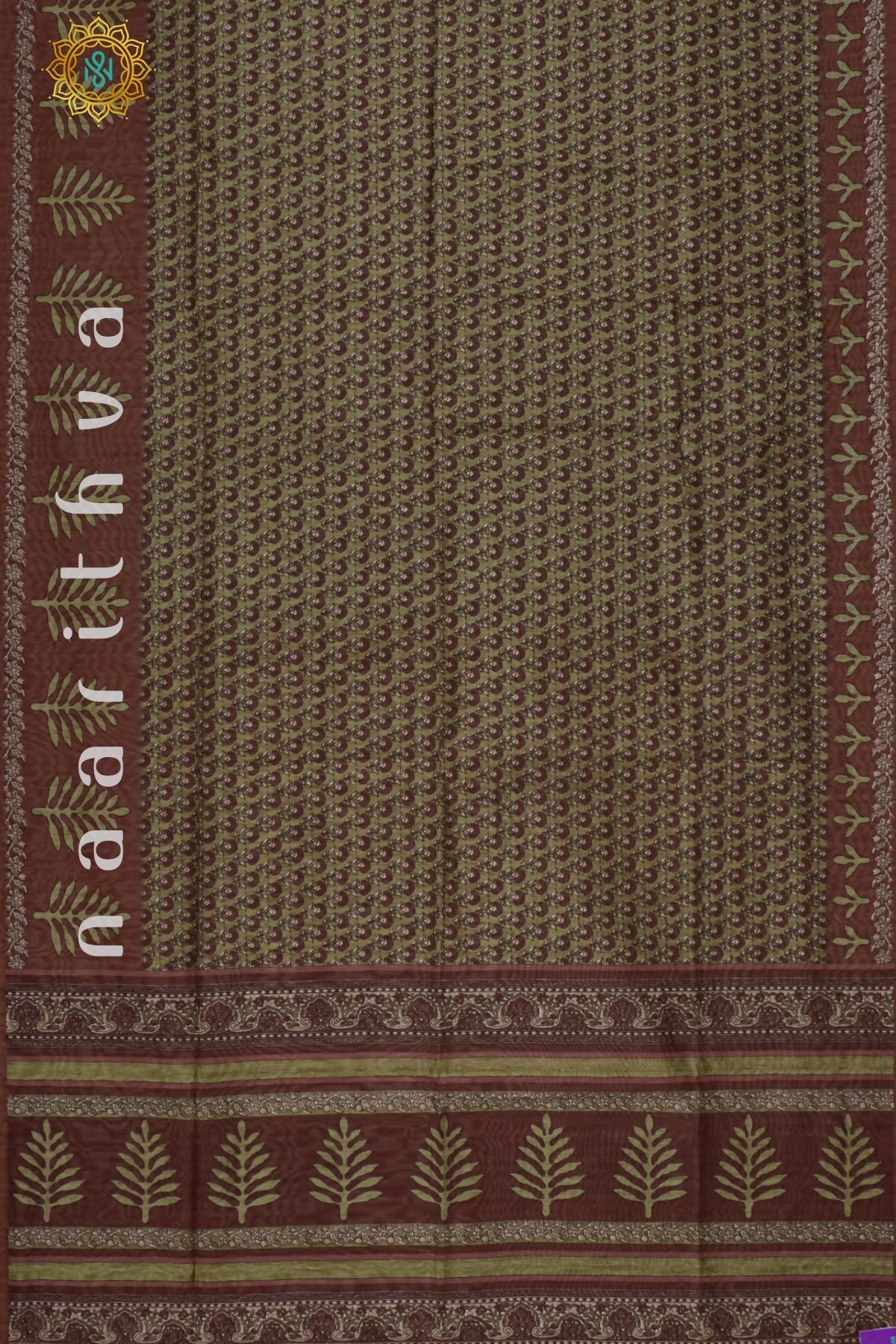 GREEN WITH BROWN - CHANDERI SILK COTTON