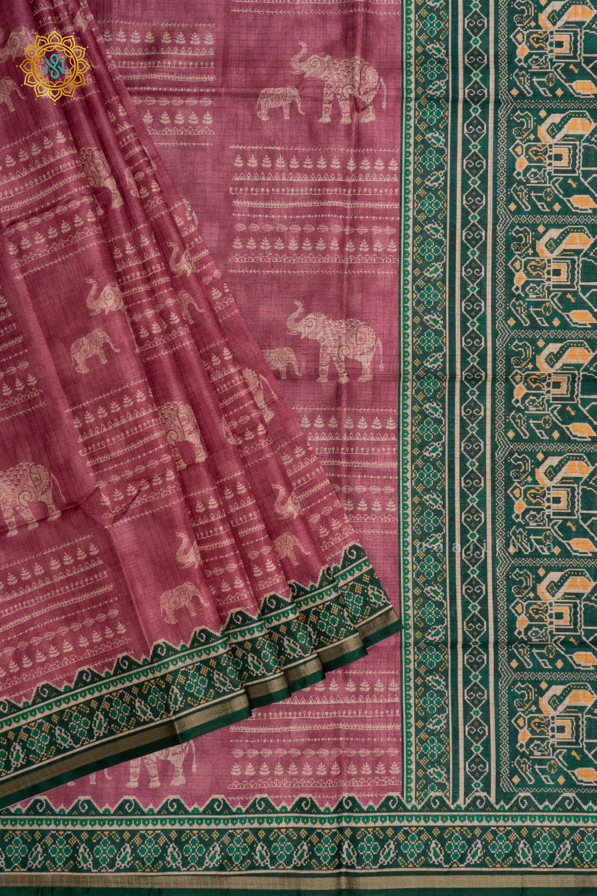 PINKISH LAVENDER WITH BOTTLE GREEN - SEMI TUSSAR SILK SAREE