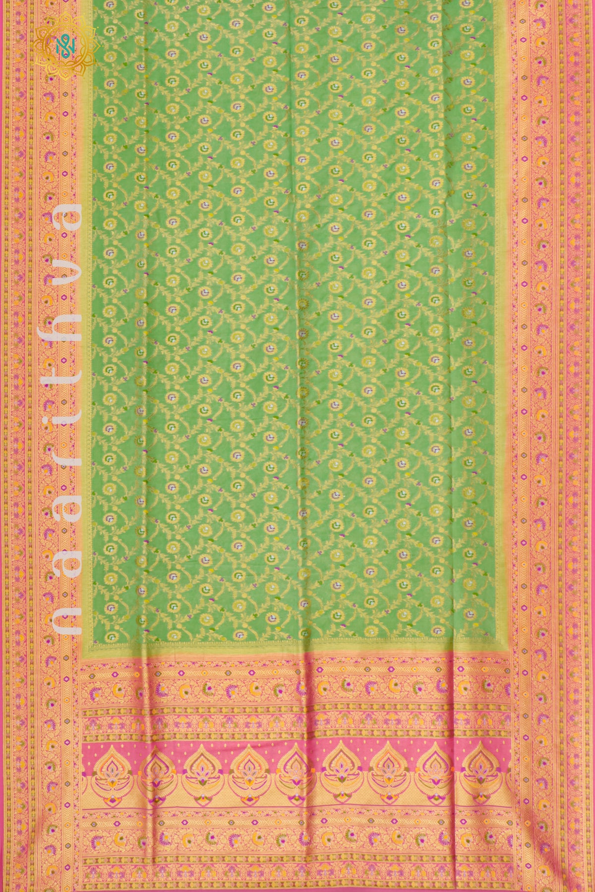 PARROT GREEN WITH PEACH - SEMI CREPE GEORGETTE