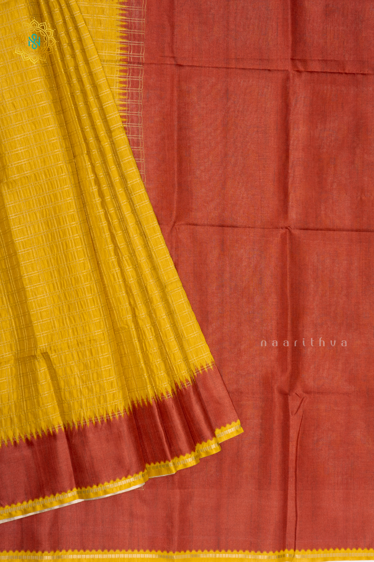 YELLOW WITH RED - SEMI TUSSAR SILK