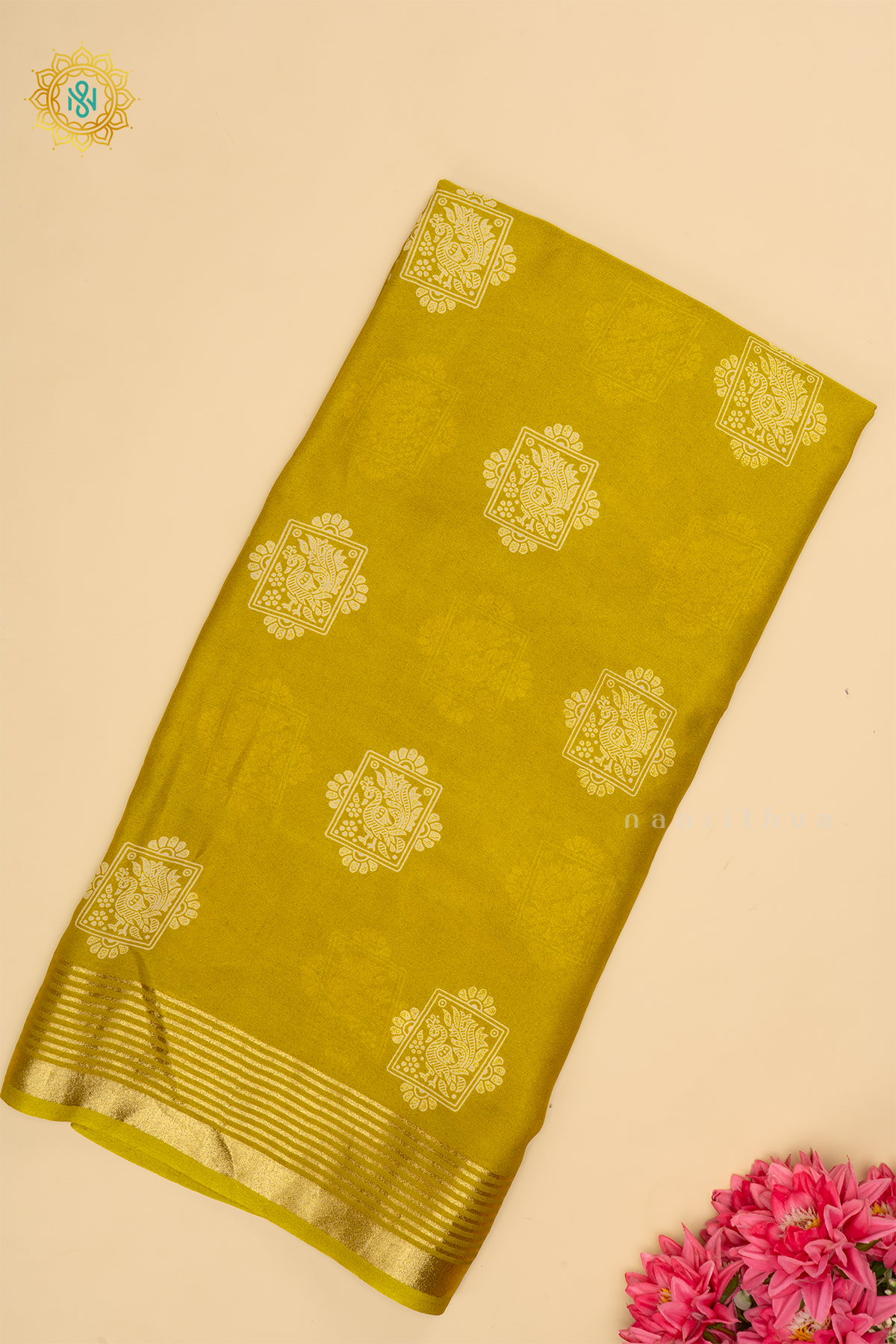 Yellow Chiffon Georgette Saree Printed Body With Zari Border