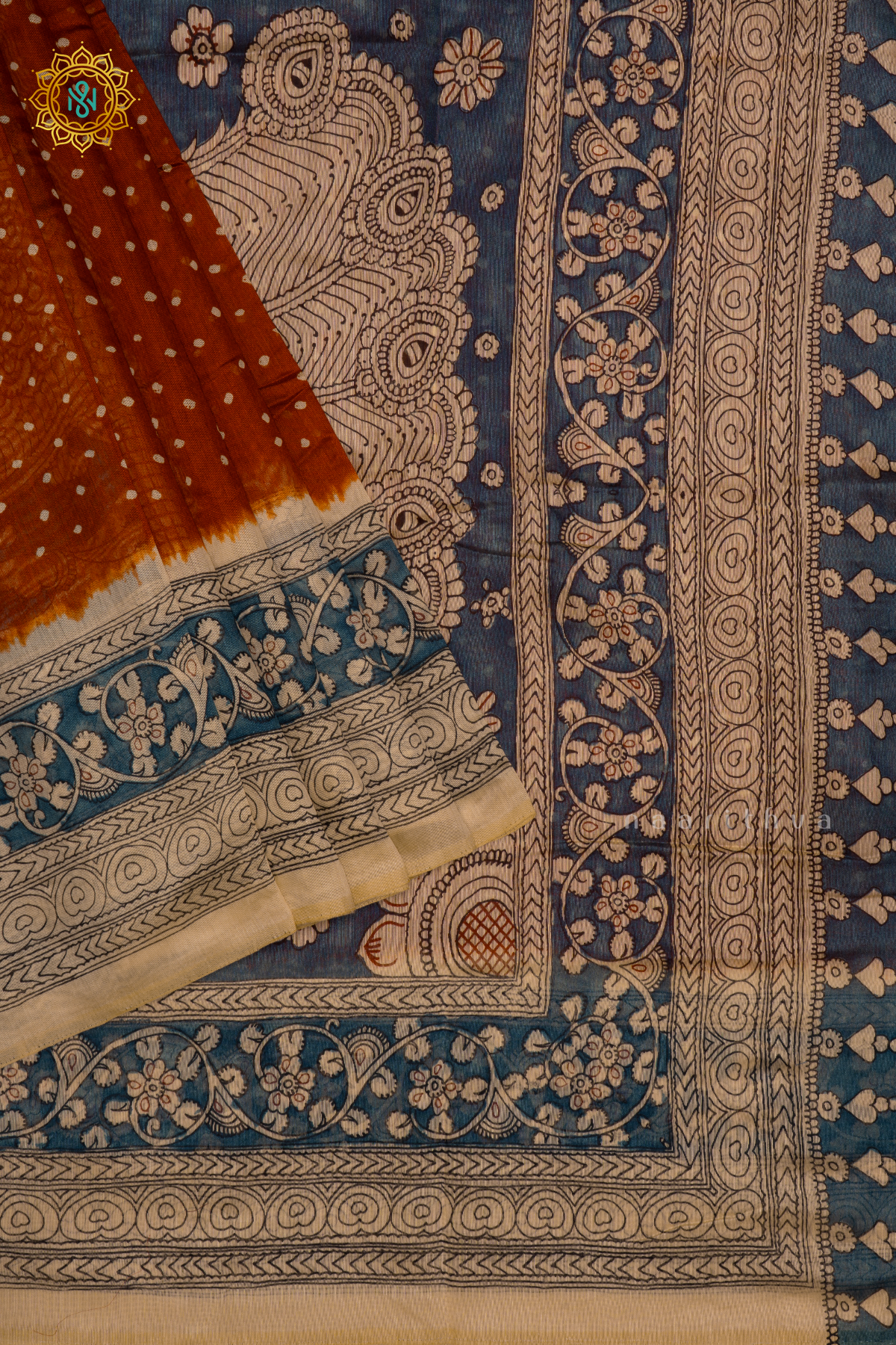 ORANGE WITH BLUE AND OFF WHITE - LINEN BY COTTON