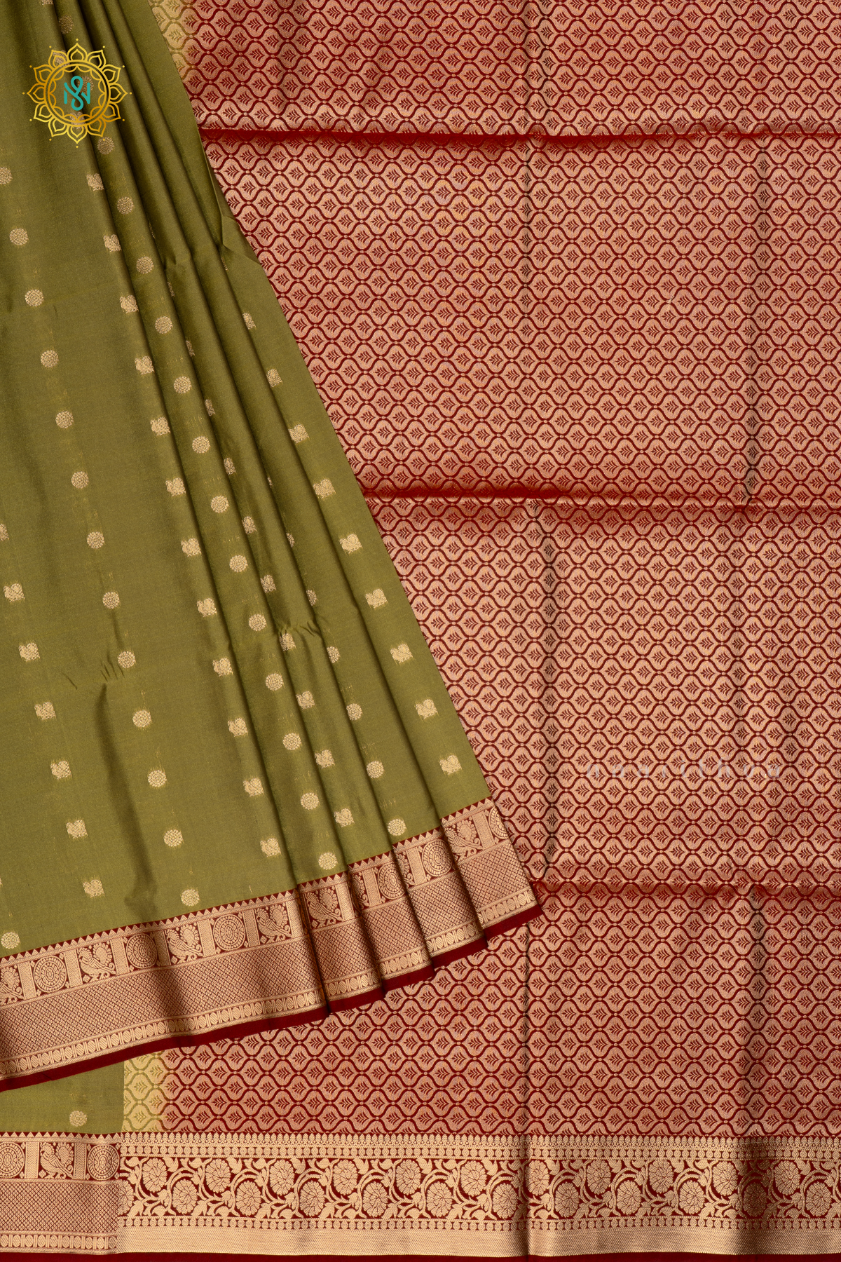 Parrot Green With Maroon Semi Soft Silk Saree Allover Zari Buttas And Contrast Zari Border