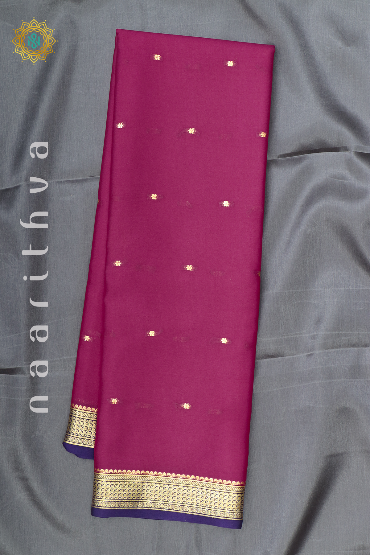 PINK WITH NAVY BLUE - PURE MYSORE CREPE SILK