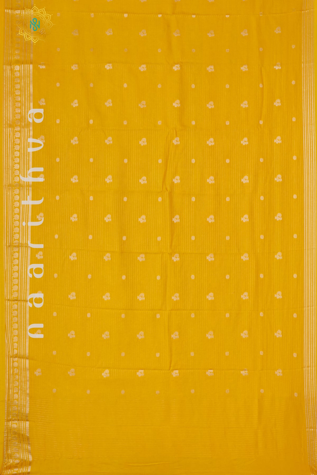 YELLOW WITH GREEN - SEMI MYSORE CREPE SILK