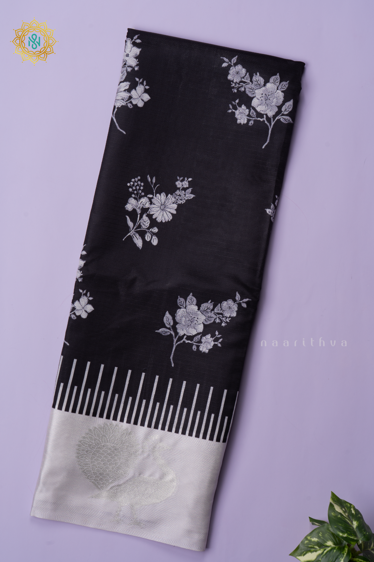 BLACK WITH GREY - SEMI CREPE SILK