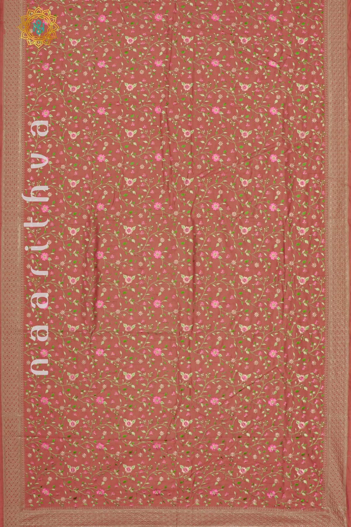 PEACH - SEMI TUSSAR SILK WITH EMBROIDERY