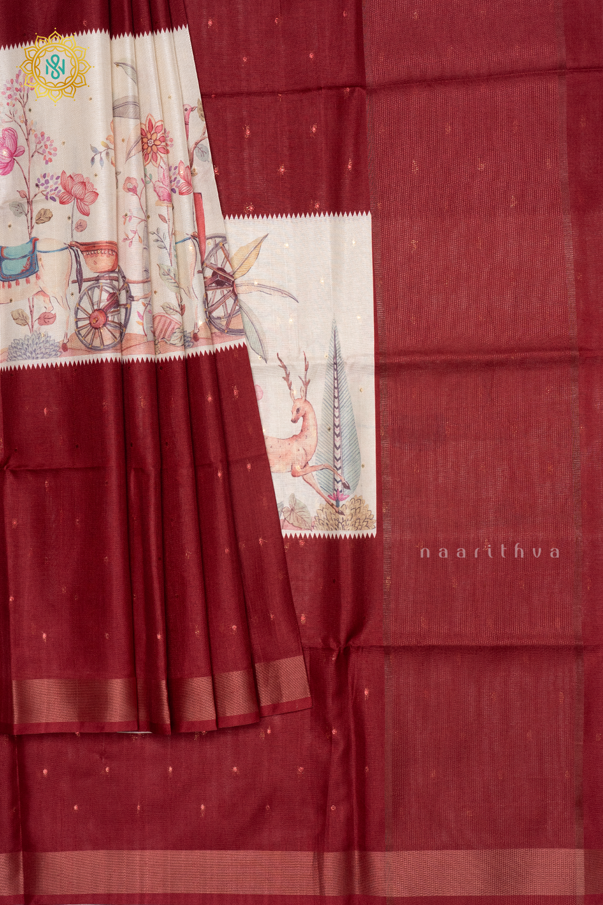 OFF WHITE WITH MAROON - SEMI TUSSAR