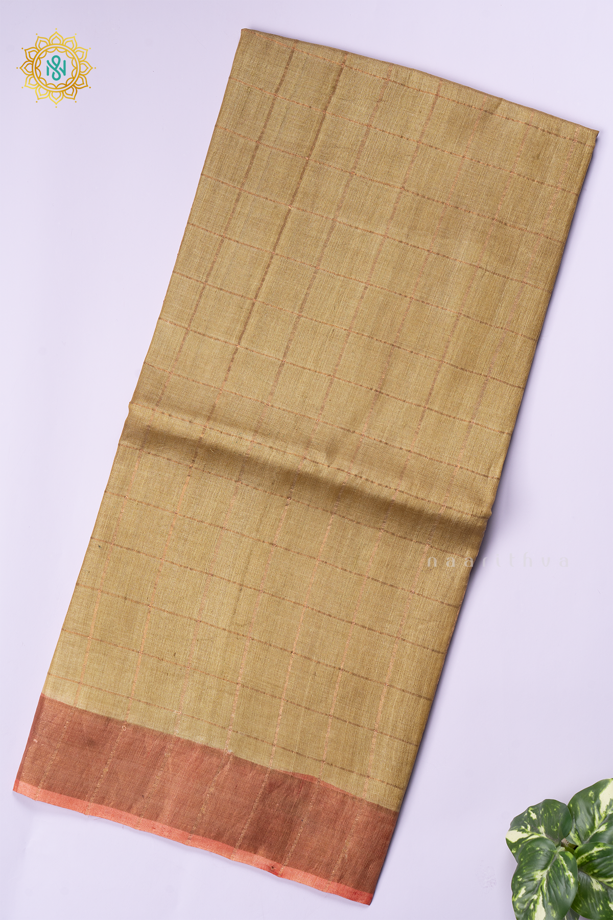 BEIGE WITH PEACH - PURE TUSSAR SILK