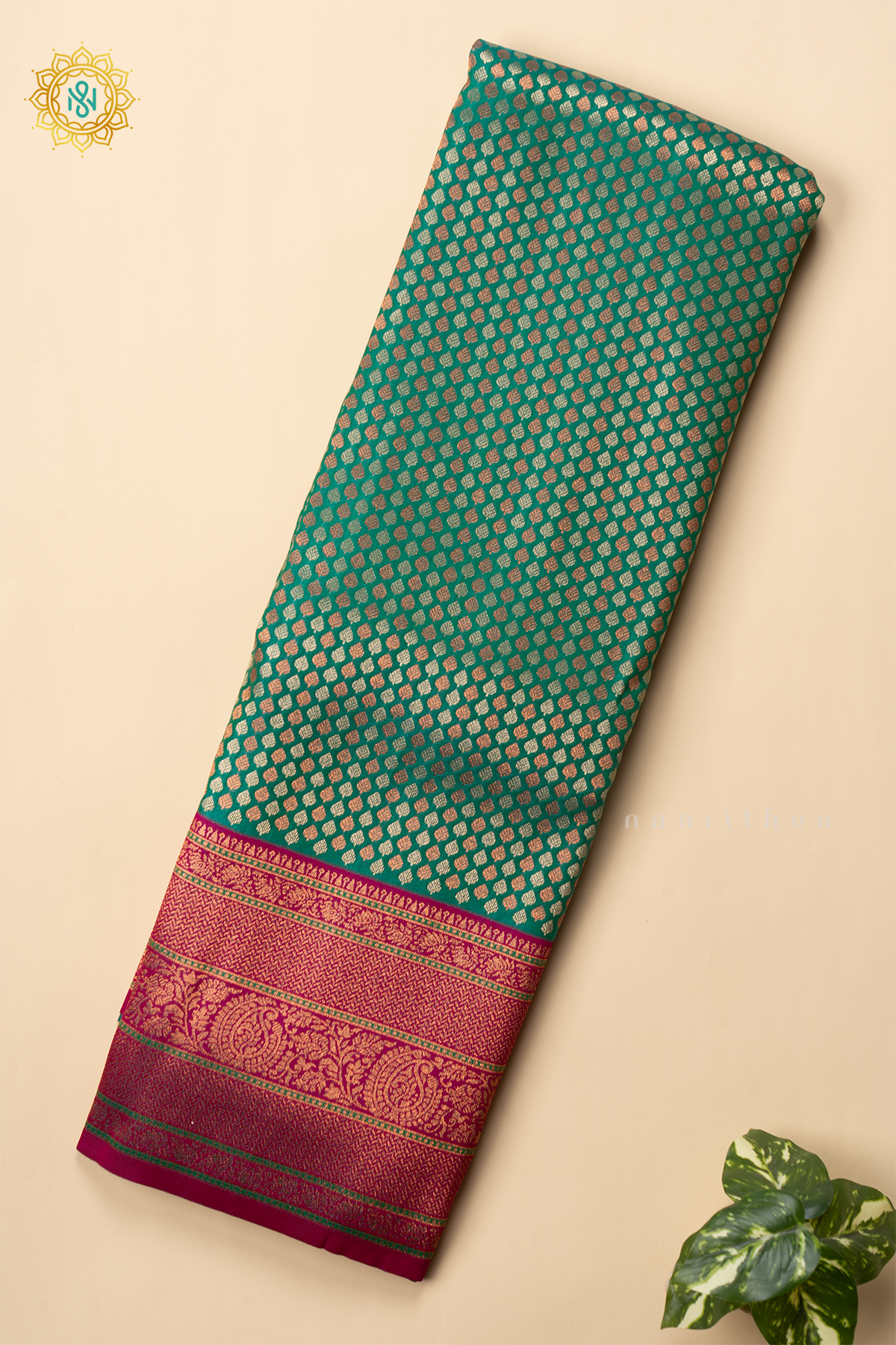 CYAN GREEN WITH PINK - SEMI KANCHI