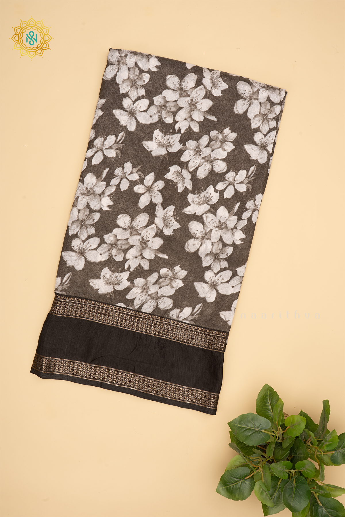 ELEPHANT GREY WITH BLACK - SEMI GEORGETTE